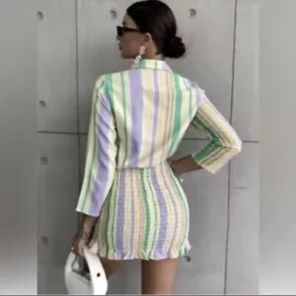 BNWOT Zara The Valery Pastel Striped Smocked Mini Dress size XXL - Picture 2 of 7